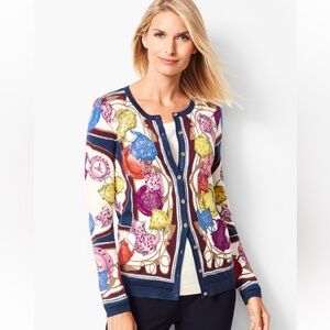 Talbots Charming Button Up Cardigan - Tea Party Print Size Medium